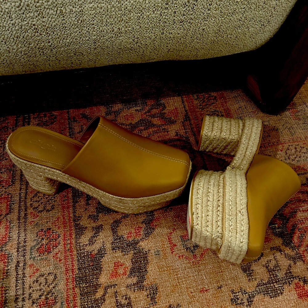 Cult Gaia Leah espadrille double heeled clogs in rich brown leather size 40/9 US